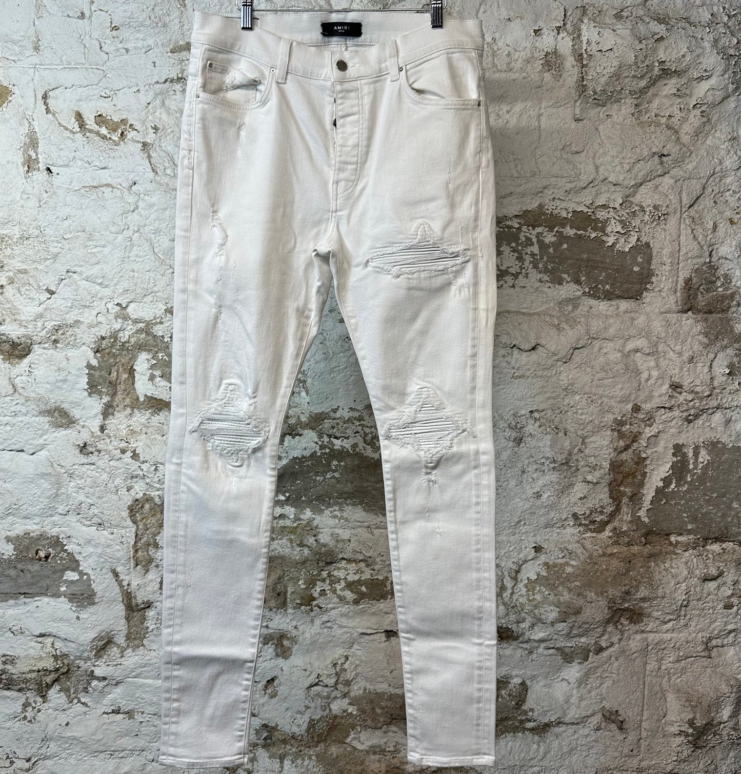 Amiri MX1 White Leather White Denim Jeans Sz 36