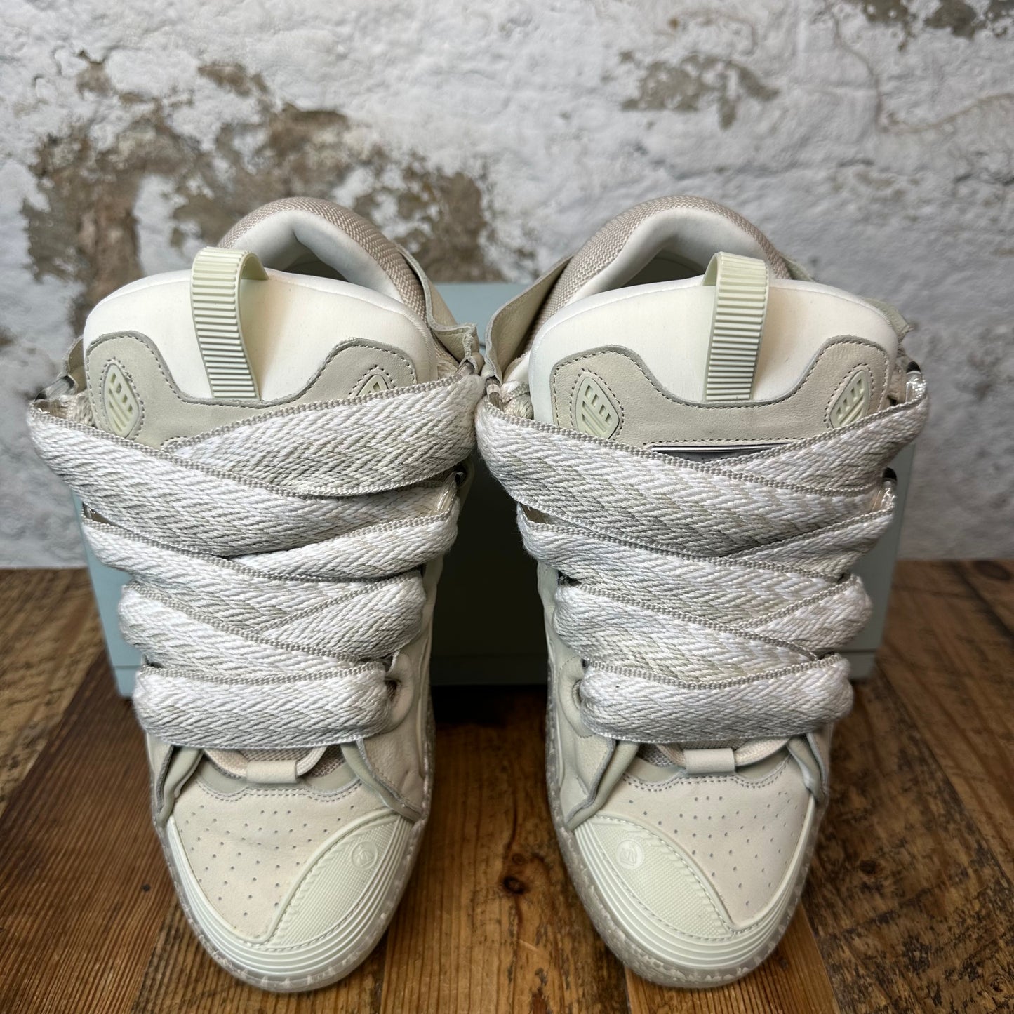Lanvin Curb White Gray Lace Beige Sneaker Sz 8 (41)