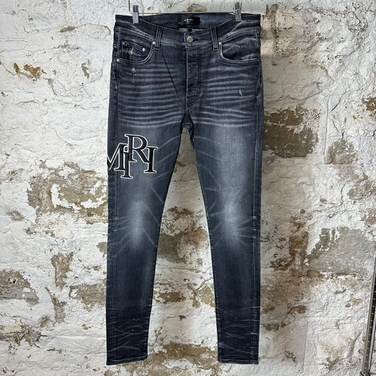 Amiri MX1 Black Stitch Stagger Grey Denim Jeans Sz 32