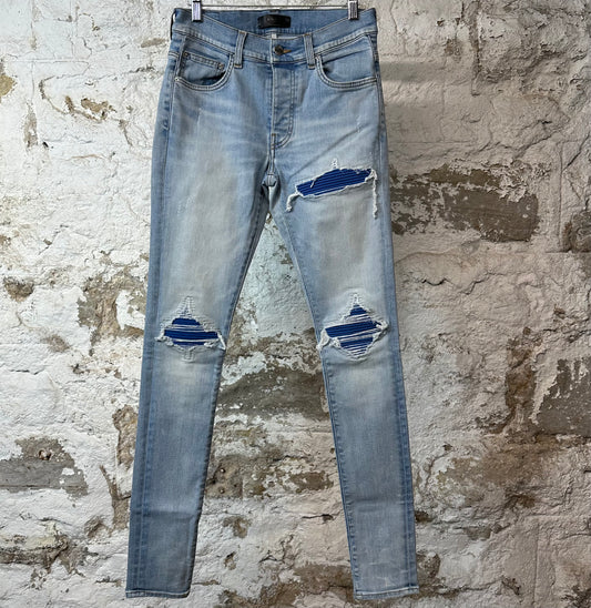 Amiri MX1 Blue Suede Blue Denim Jeans Sz 29