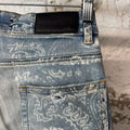 Amiri Knee Rip White Paisley Print Blue Denim Jeans Sz 28