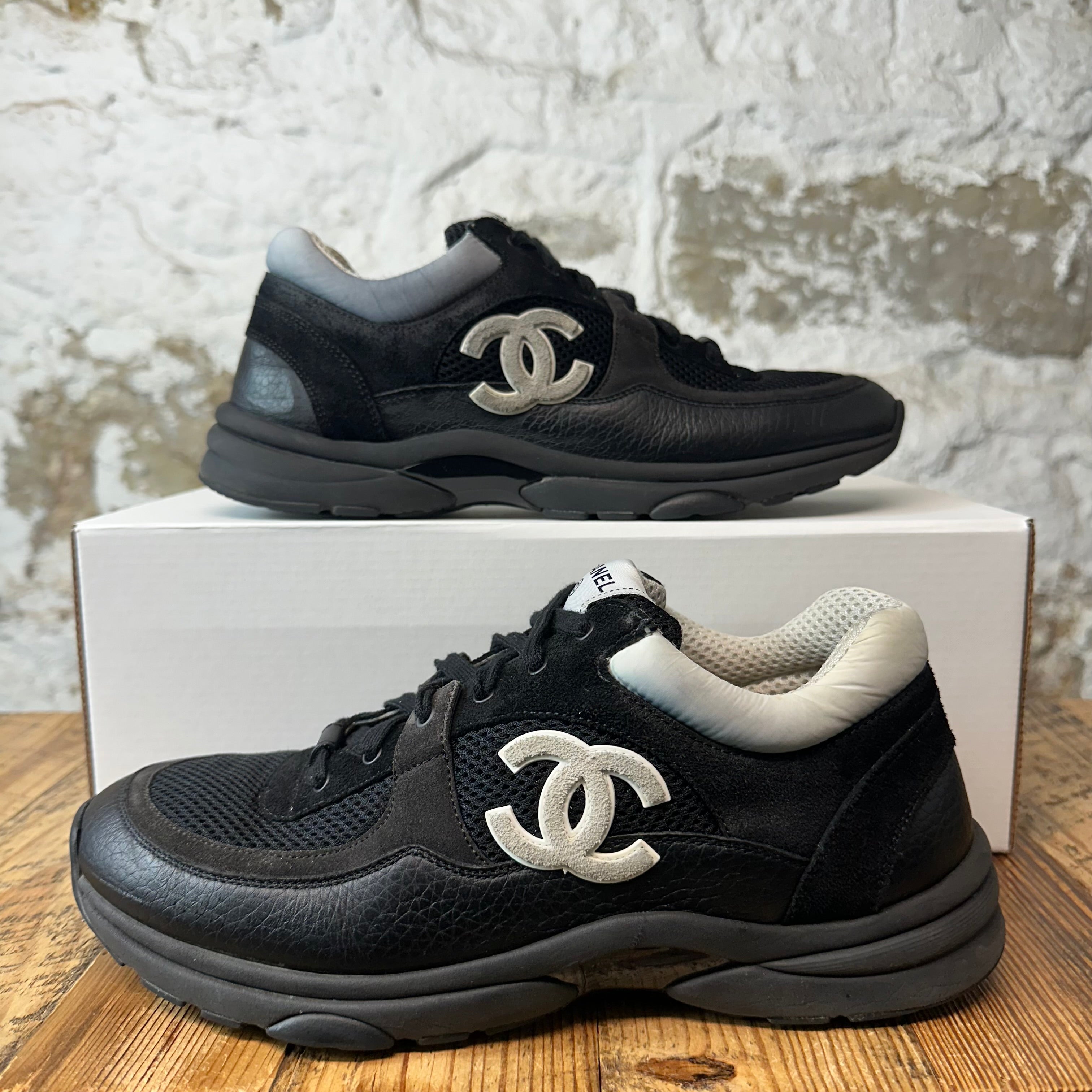 Chanel CC Black White Trainer Sneaker Sz 8.5 (41.5)