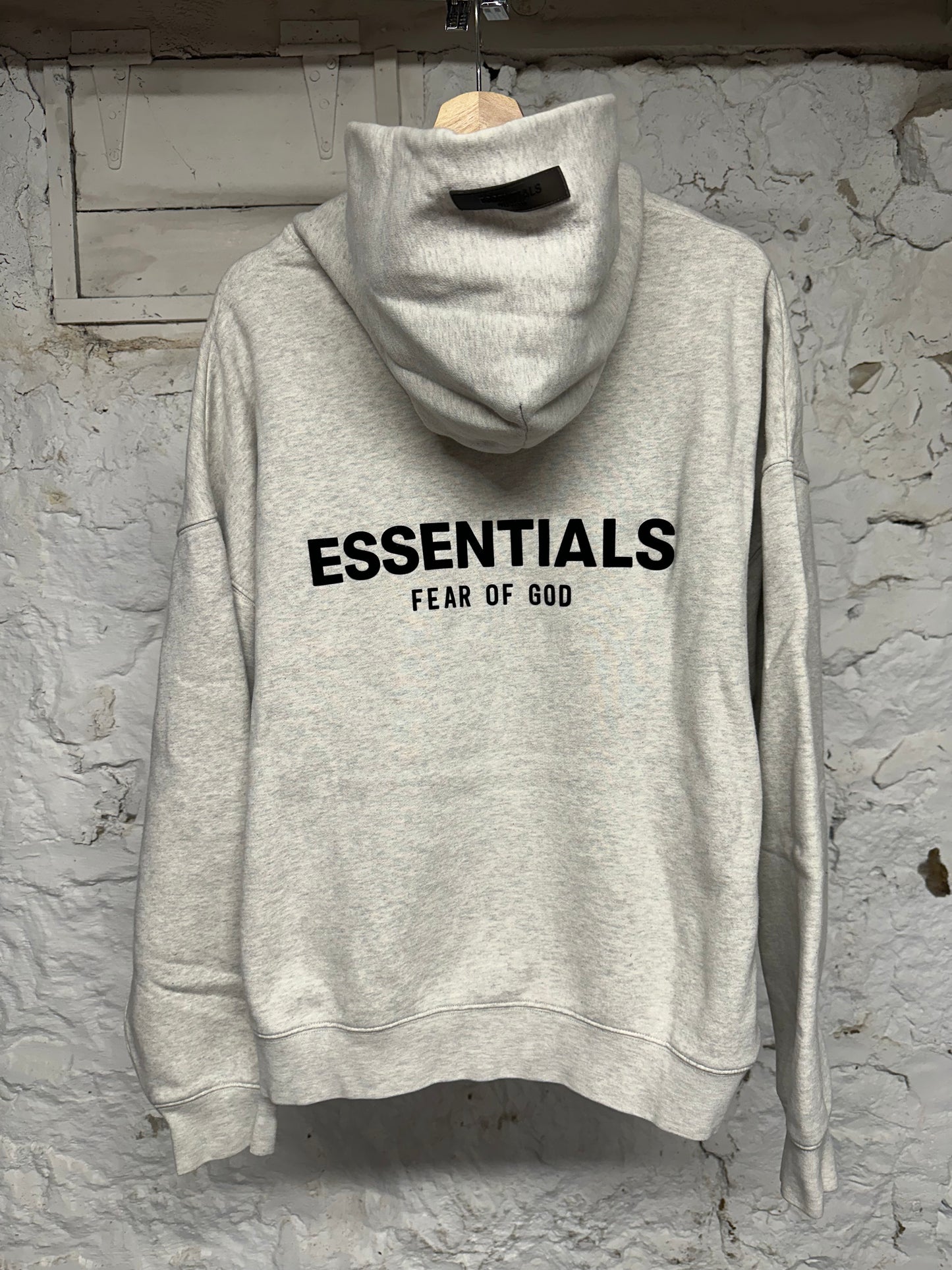 Fear of God Essentials Black Logo Hoodie Gray Sz L