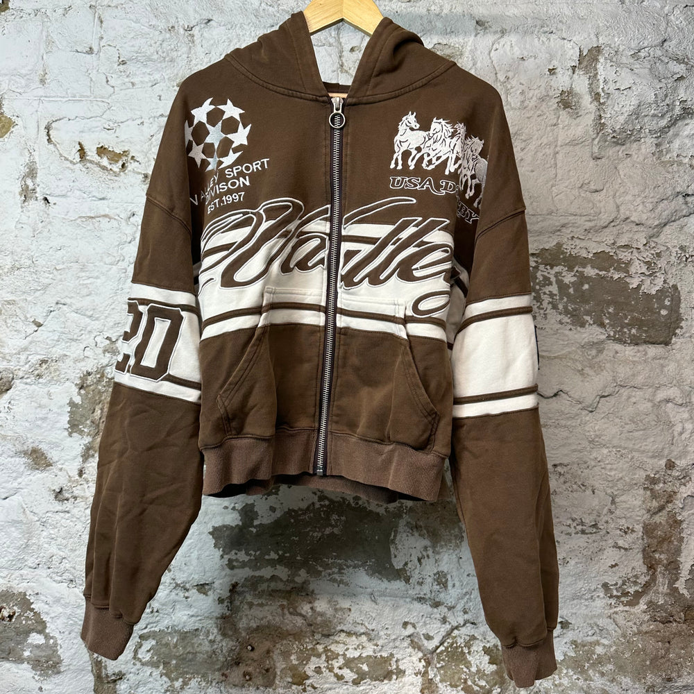 Vale Cursive Zip Up Hoodie Brown Sz M