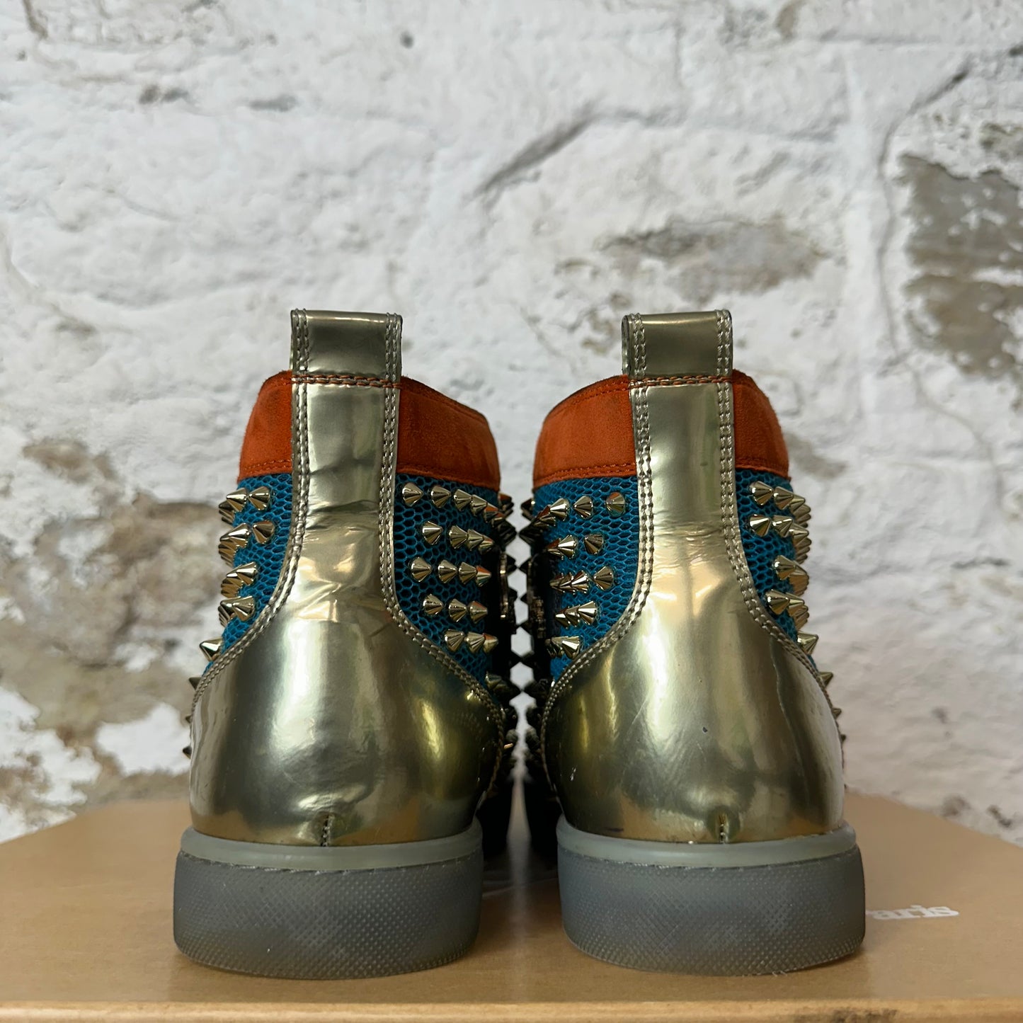 Christian Louboutin High Teal Orange Spike Sneaker Sz 8.5 (41.5)
