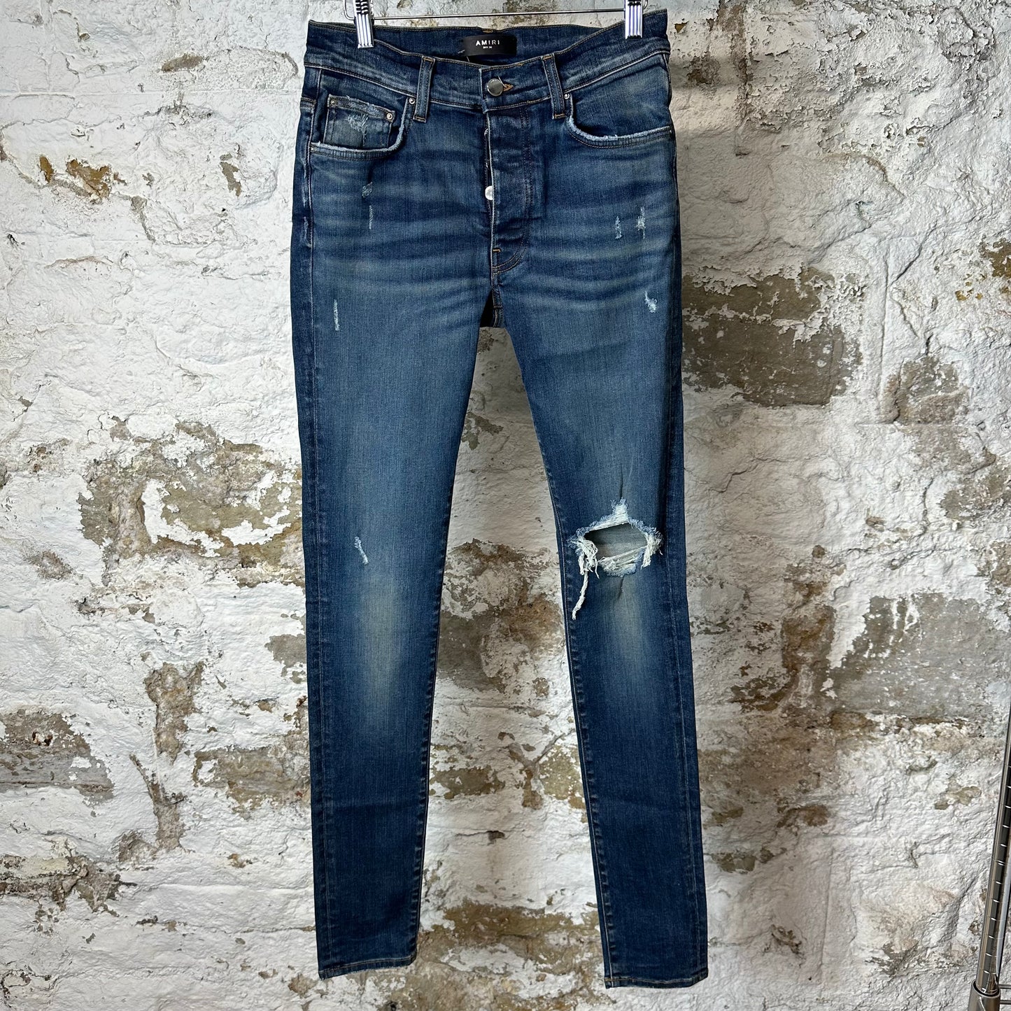 Amiri Knee Hole Dark Blue Denim Jeans Sz 30