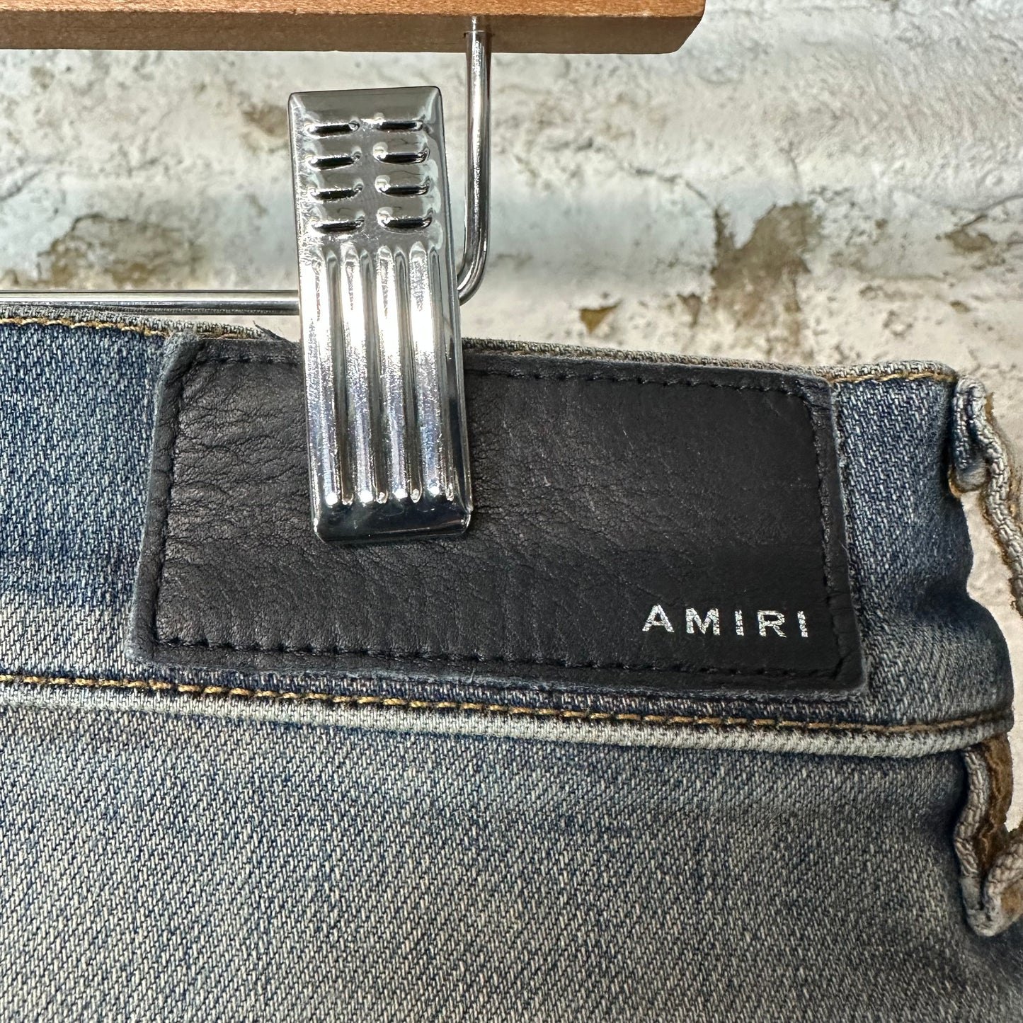 Amiri MX1 Black Leather Thrasher Dirty Blue Denim Jeans Sz 34