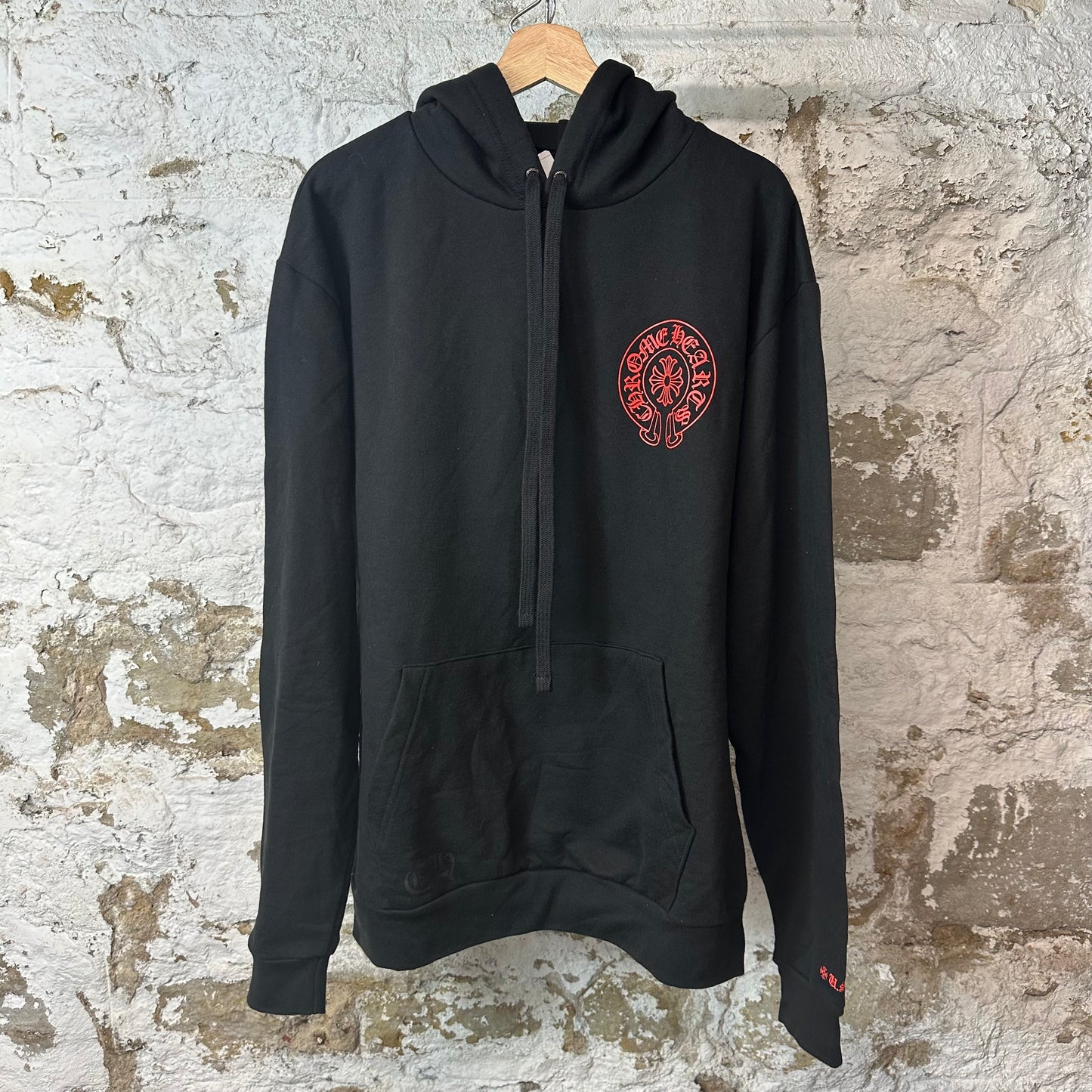 Chrome Hearts Red Horseshoe Web Black Hoodie Sz L
