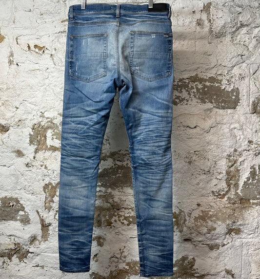 Amiri MX1 Sky Blue Cream Blue Denim Jeans Sz 33