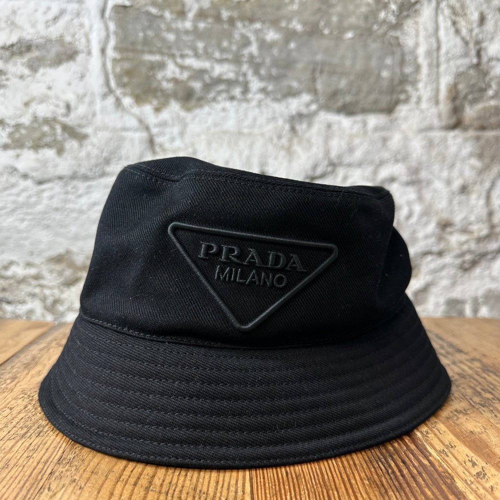 Prada Drill Black Bucket Hat Sz L