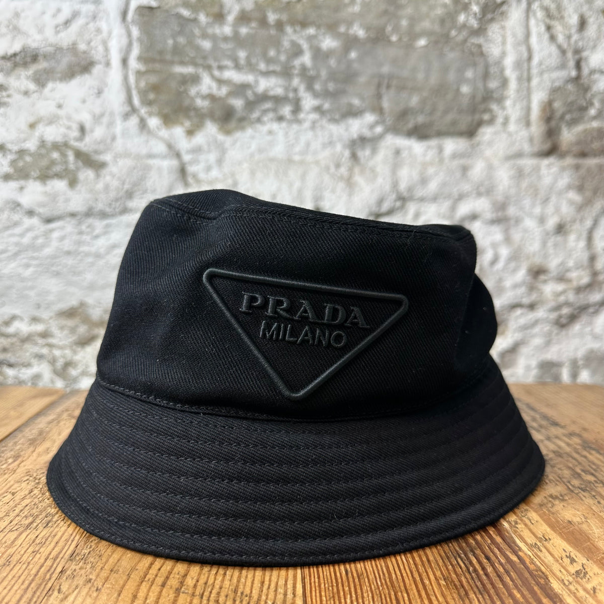 Prada Drill Black Bucket Hat Sz L