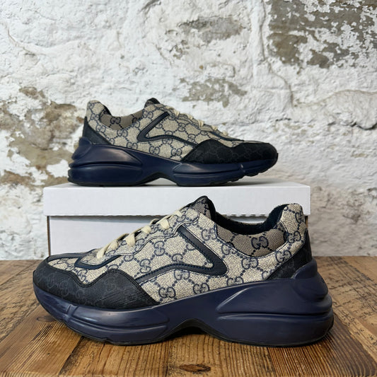Gucci Rython Blue Monogram Navy Sneaker Sz 9.5