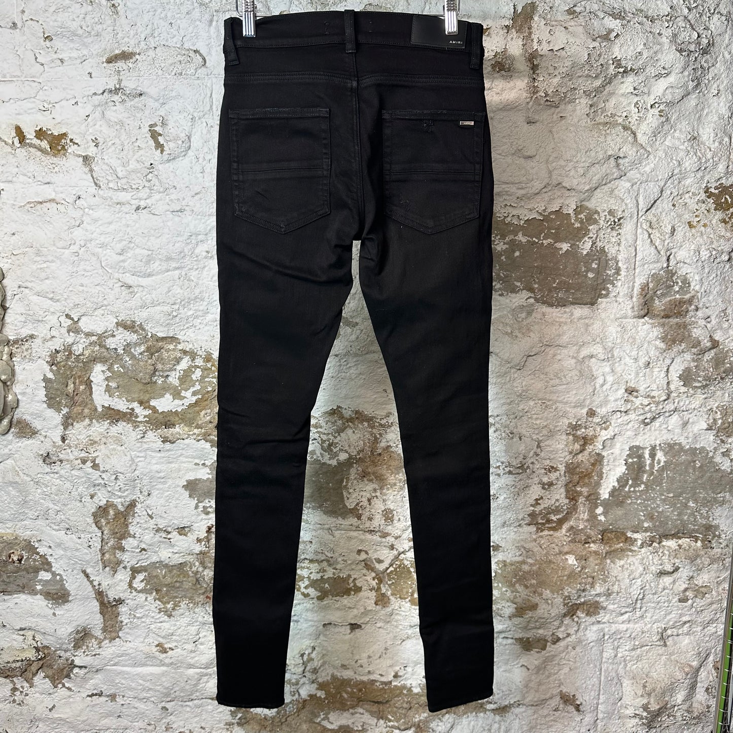 Amiri MX1 Black Leather Black Denim Jeans Sz 29
