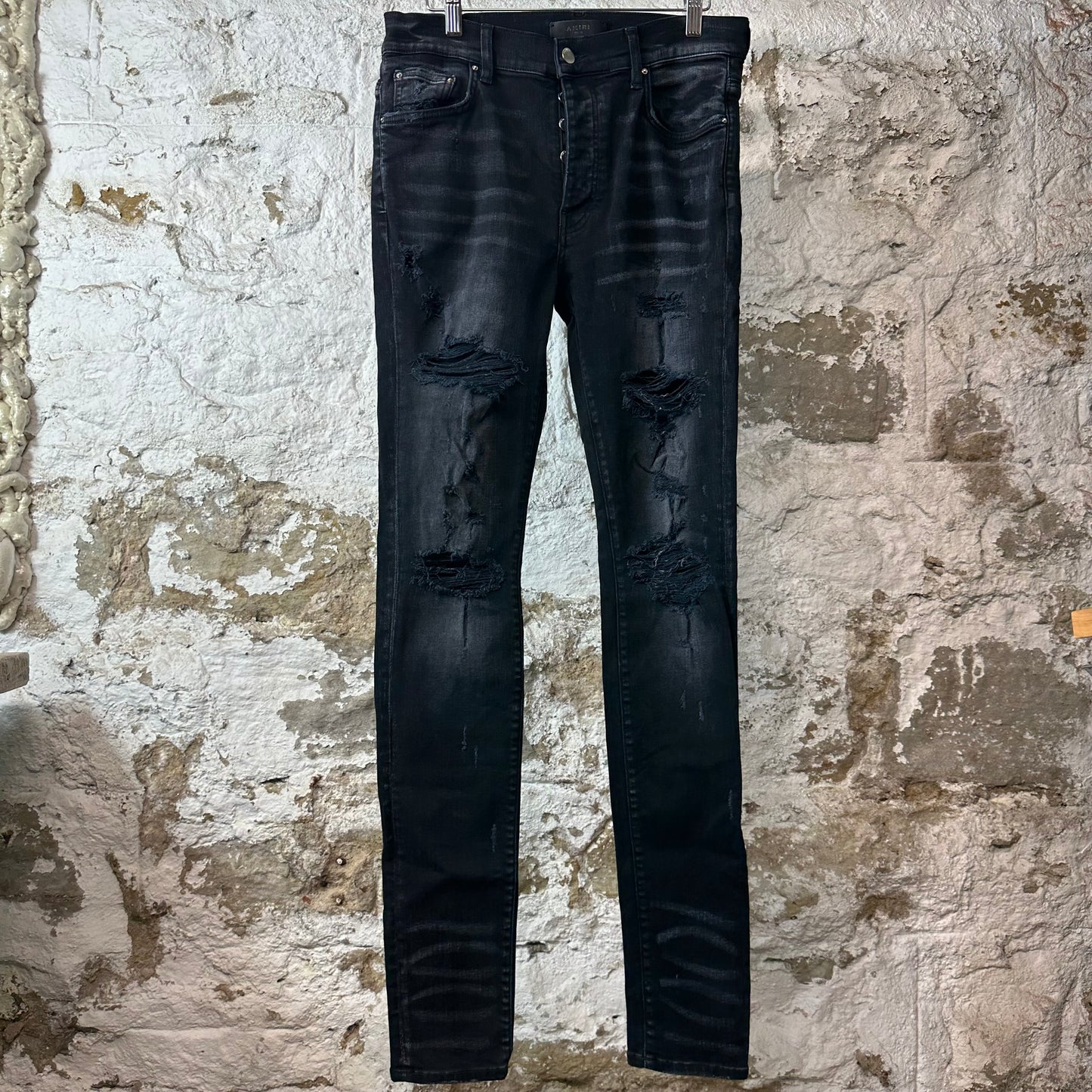 Amiri Plain Faded Black Distressed Denim Jeans Sz 32