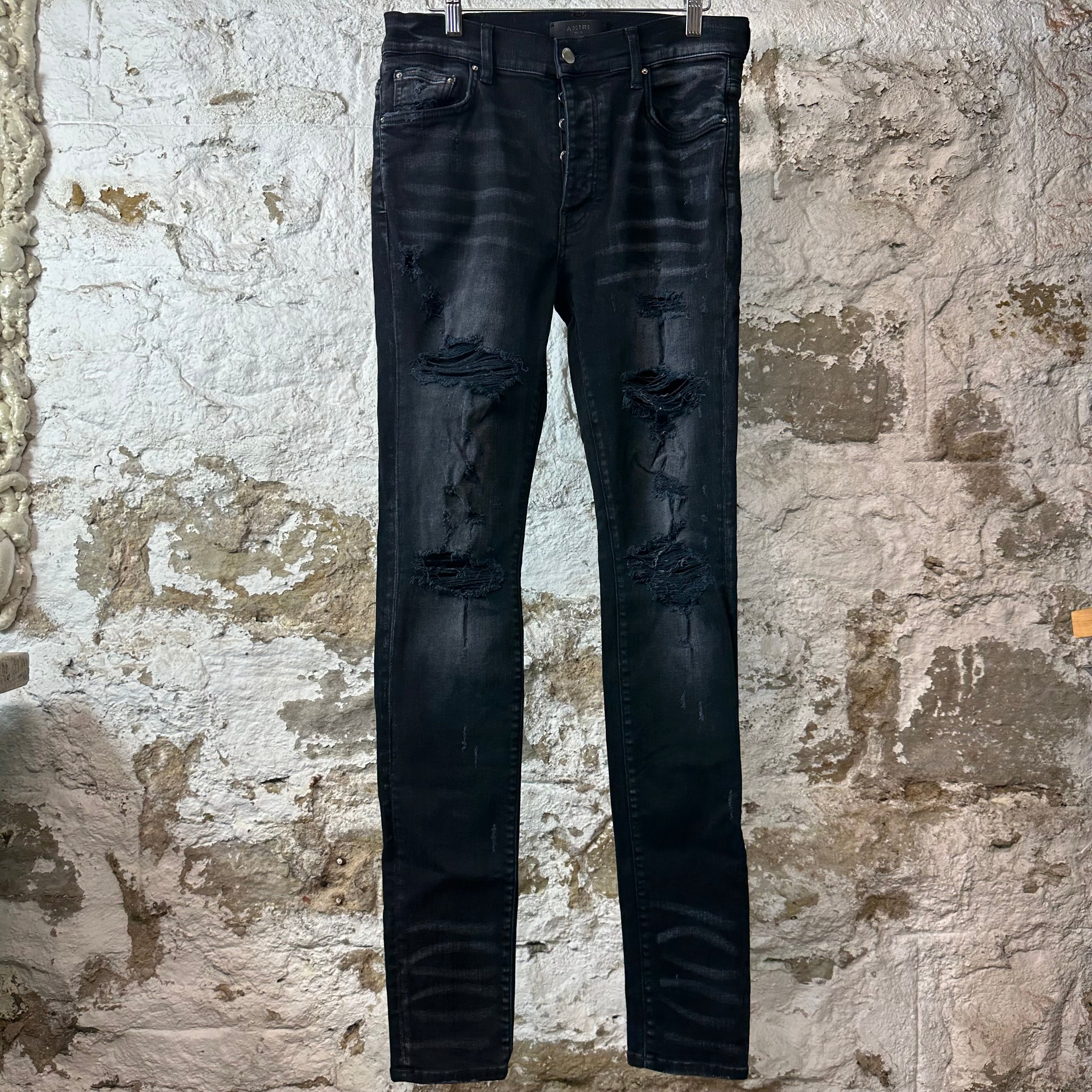Amiri Plain Faded Black Distressed Denim Jeans Sz 32