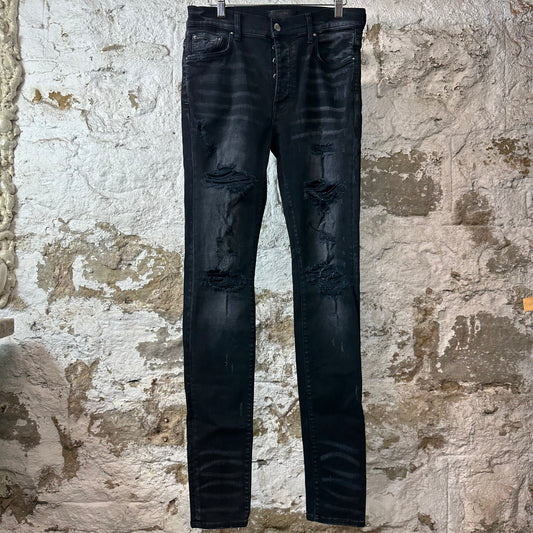 Amiri Plain Faded Black Distressed Denim Jeans Sz 32