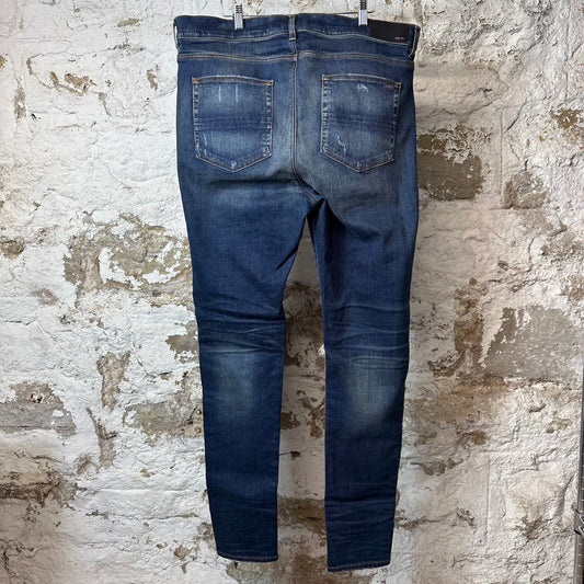 Amiri MX1 Orange Suede Dark Blue Denim Jeans Sz 40