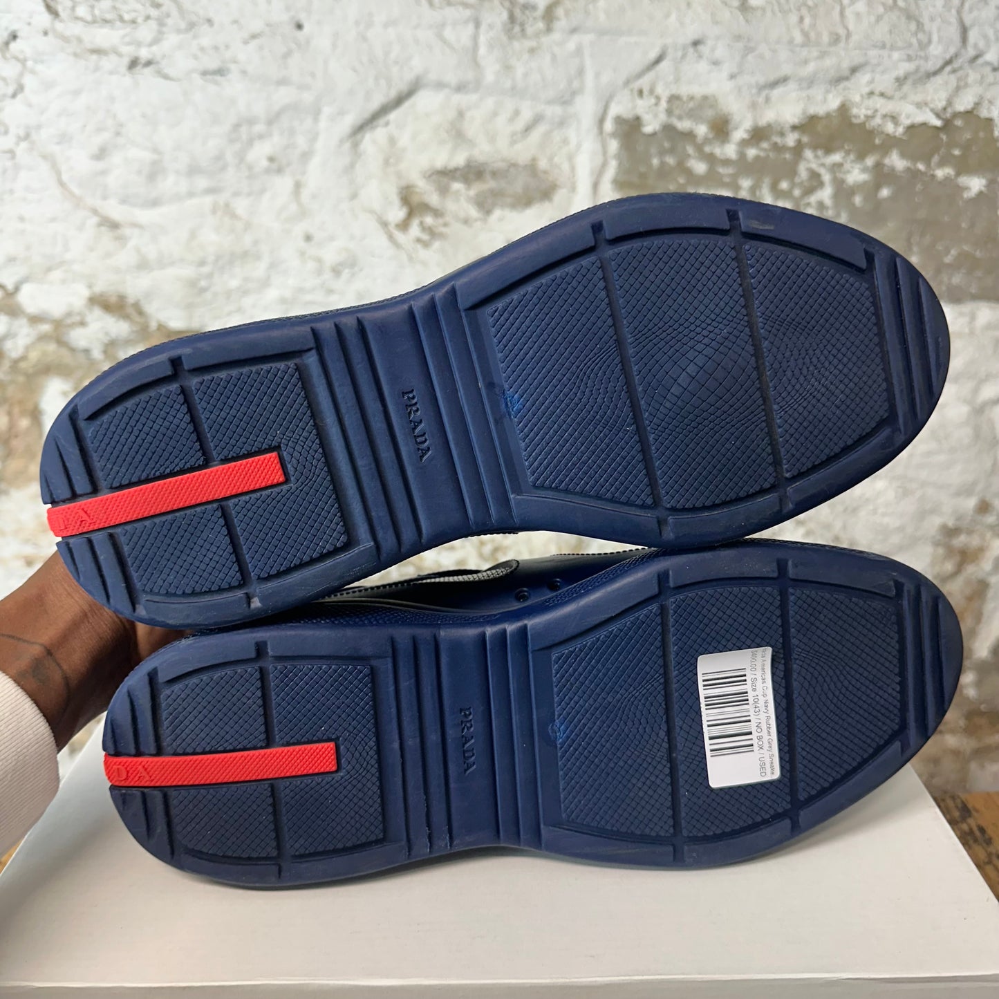 Prada Americas Cup Navy Rubber Grey Sneaker Sz 10 (43)