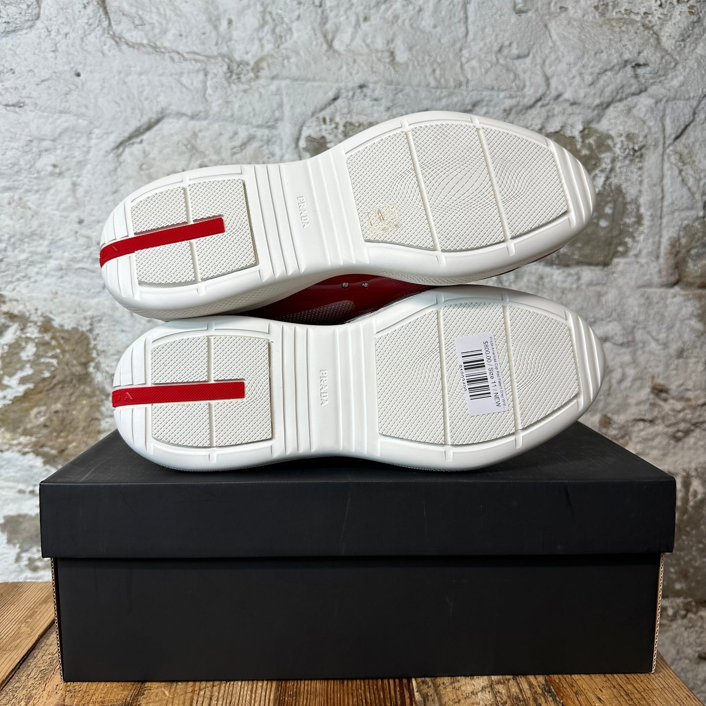 Prada Americas Cup Red Patent Grey White Sneaker Sz 11 DS