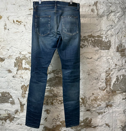 Amiri Plain Dark Blue Distressed Denim Jeans Sz 33
