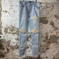 Amiri MX1 Yellow Suede Blue Denim Jeans Sz 32