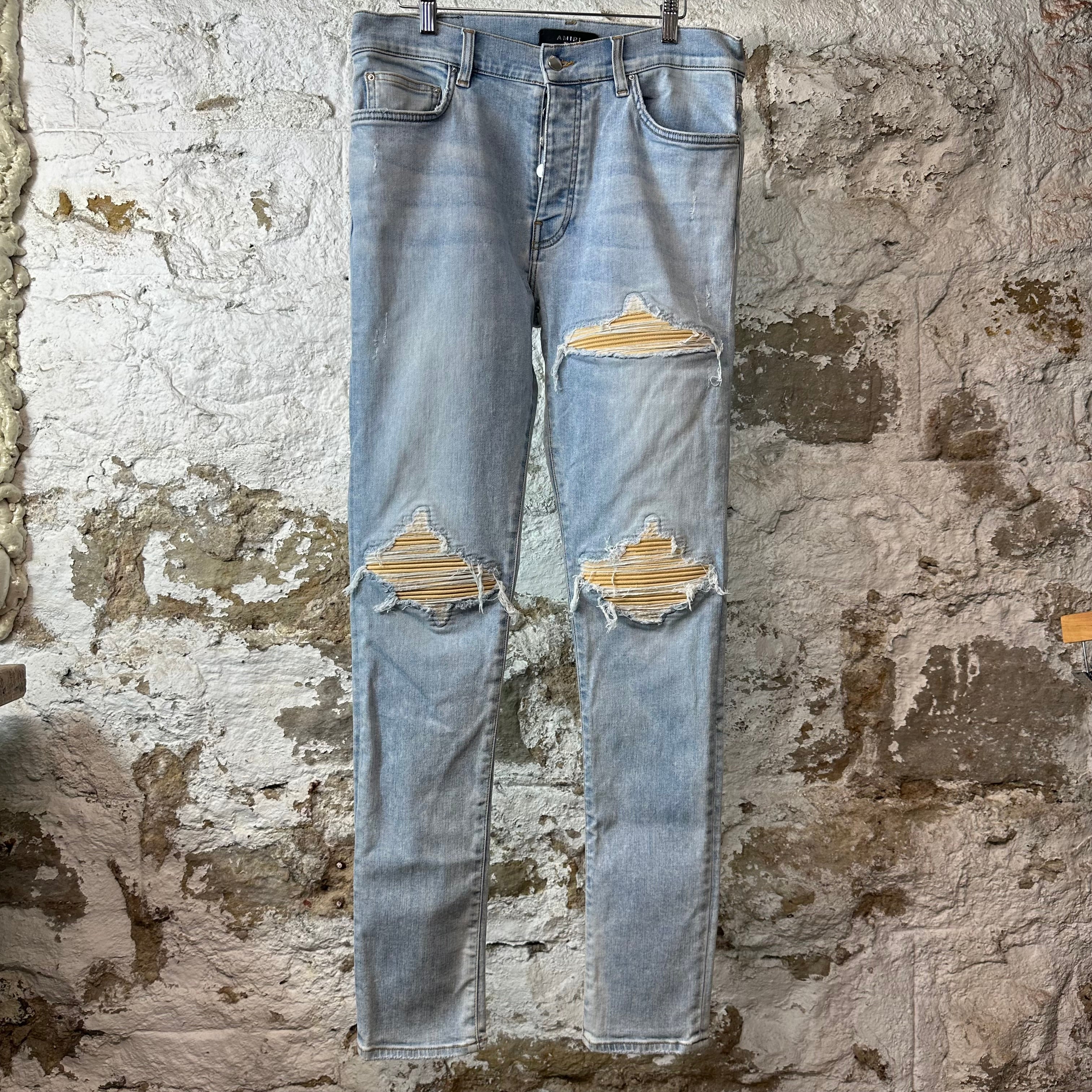 Amiri MX1 Yellow Suede Blue Denim Jeans Sz 32