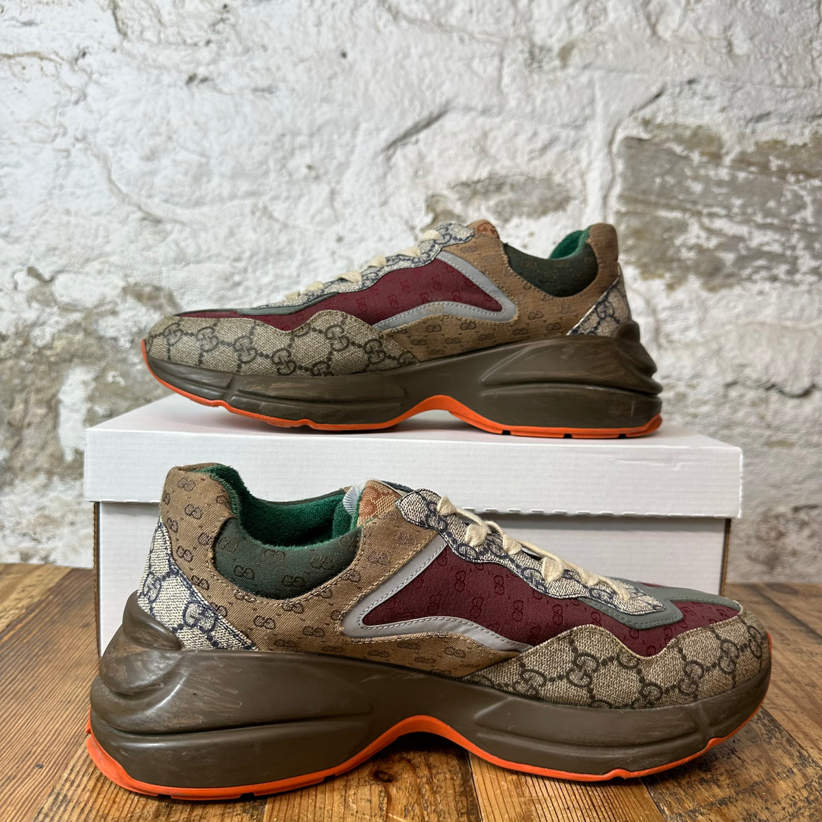 Gucci Rhyton Multicolor GG Monogram Brown Sneaker Sz 9