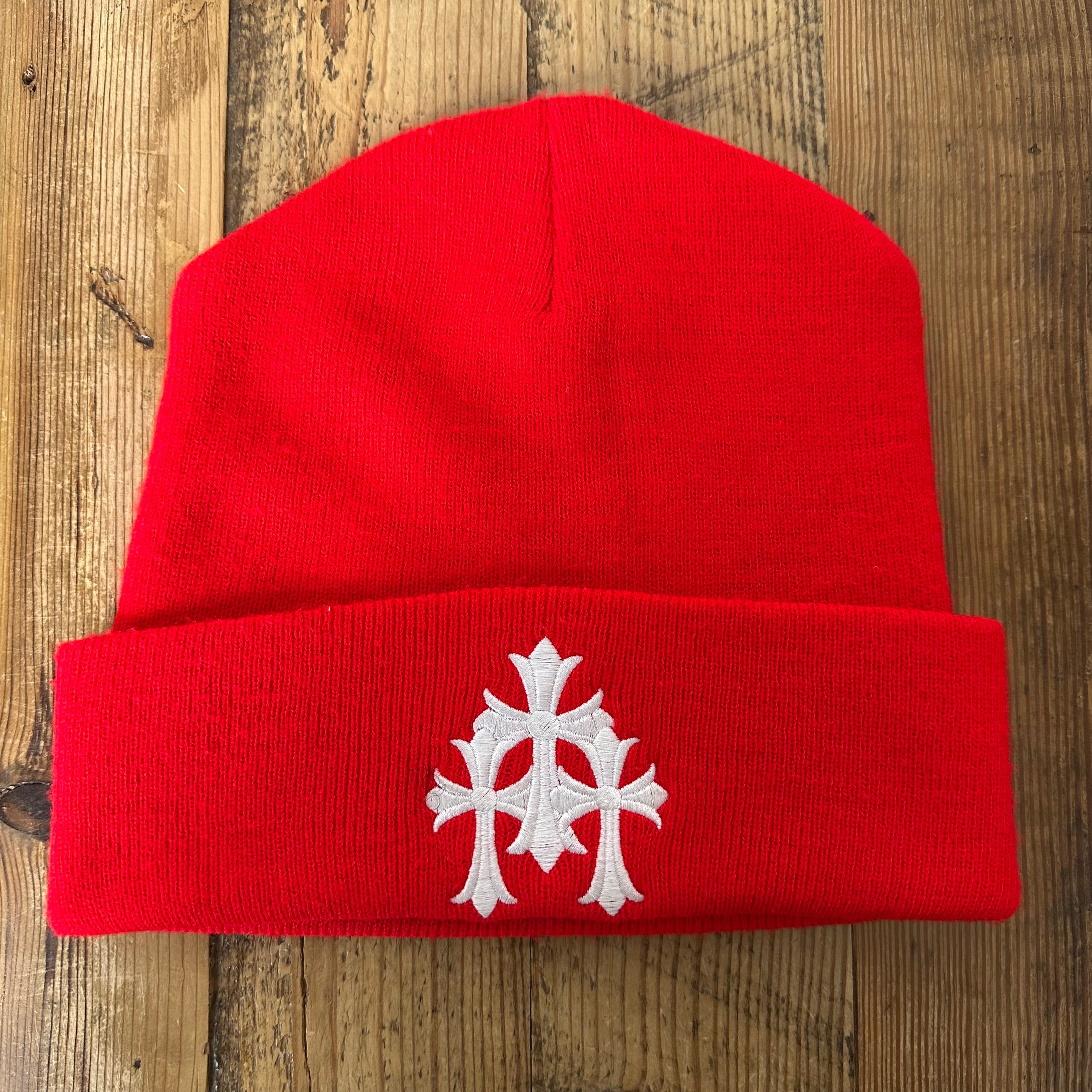 Chrome Hearts White Crosses Red Beanie