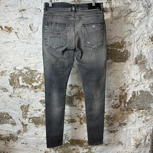 Amiri Army Stencil Grey Denim Jeans Sz 30