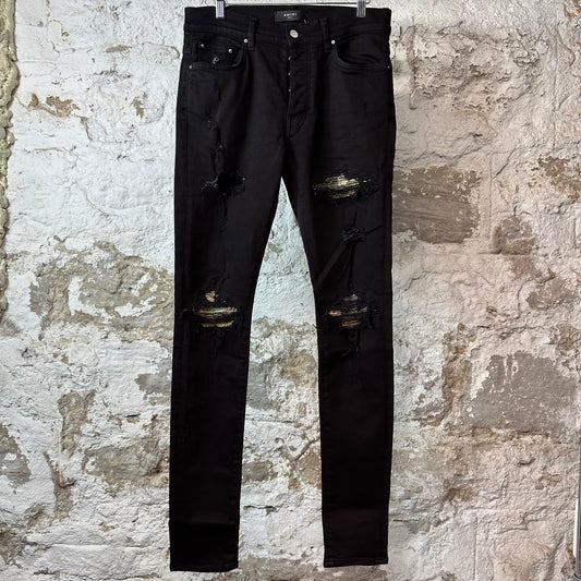 Amiri MX1 Aloha Patch Black Denim Jeans Sz 32