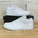 Air Jordan 1 Low Triple White Tumbled Leather Sz 9.5 DS