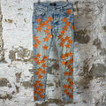 Amiri Orange Leather Star Chemist Blue Denim Jeans Sz 30
