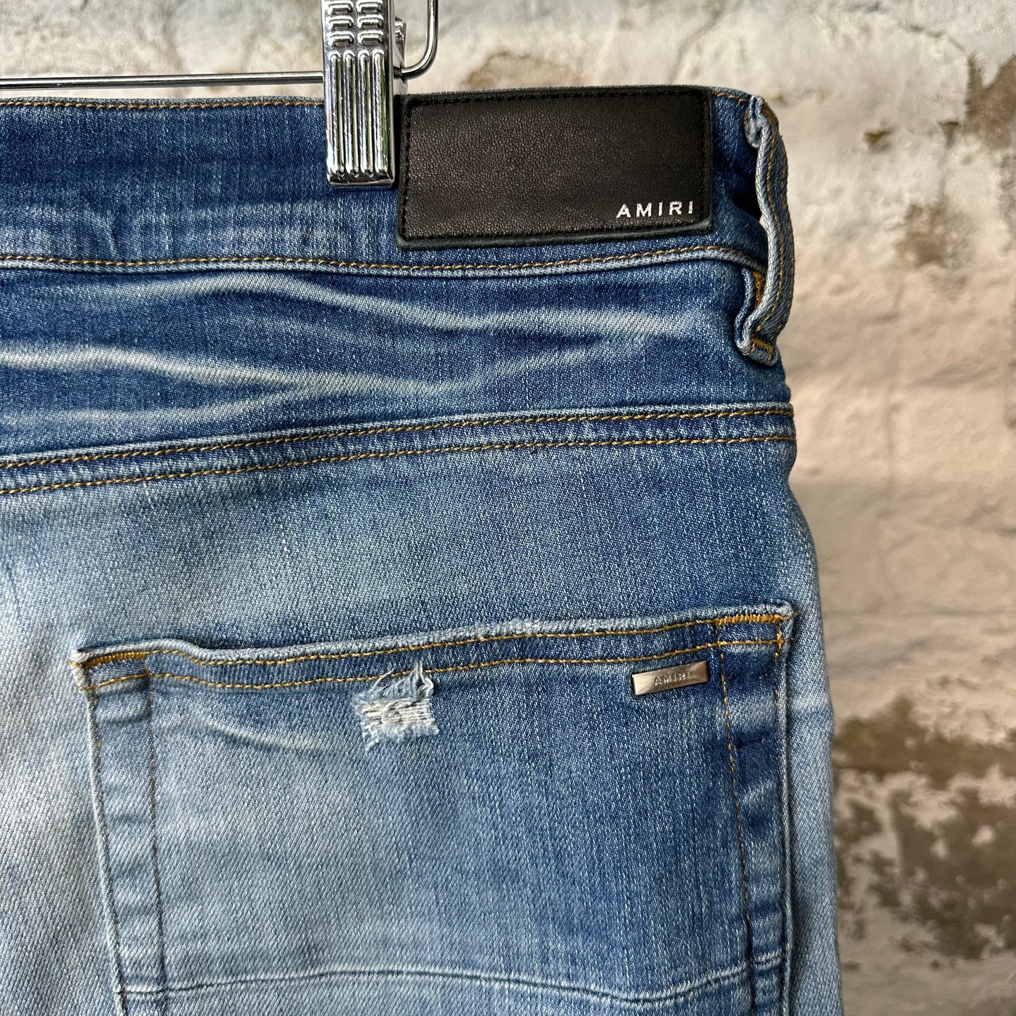 Amiri Plain Blue Honeycomb Denim Jeans Sz 36