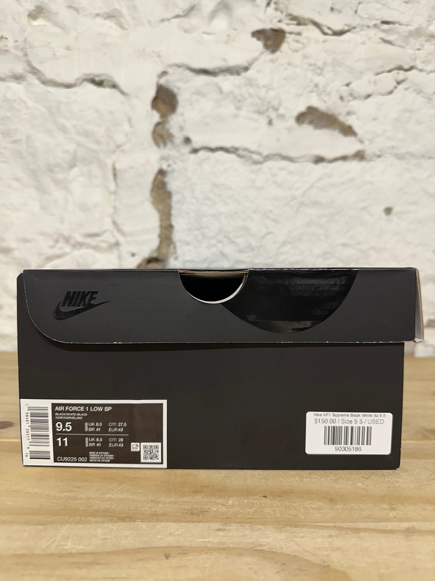 Nike AF1 Supreme Black White Sz 9.5