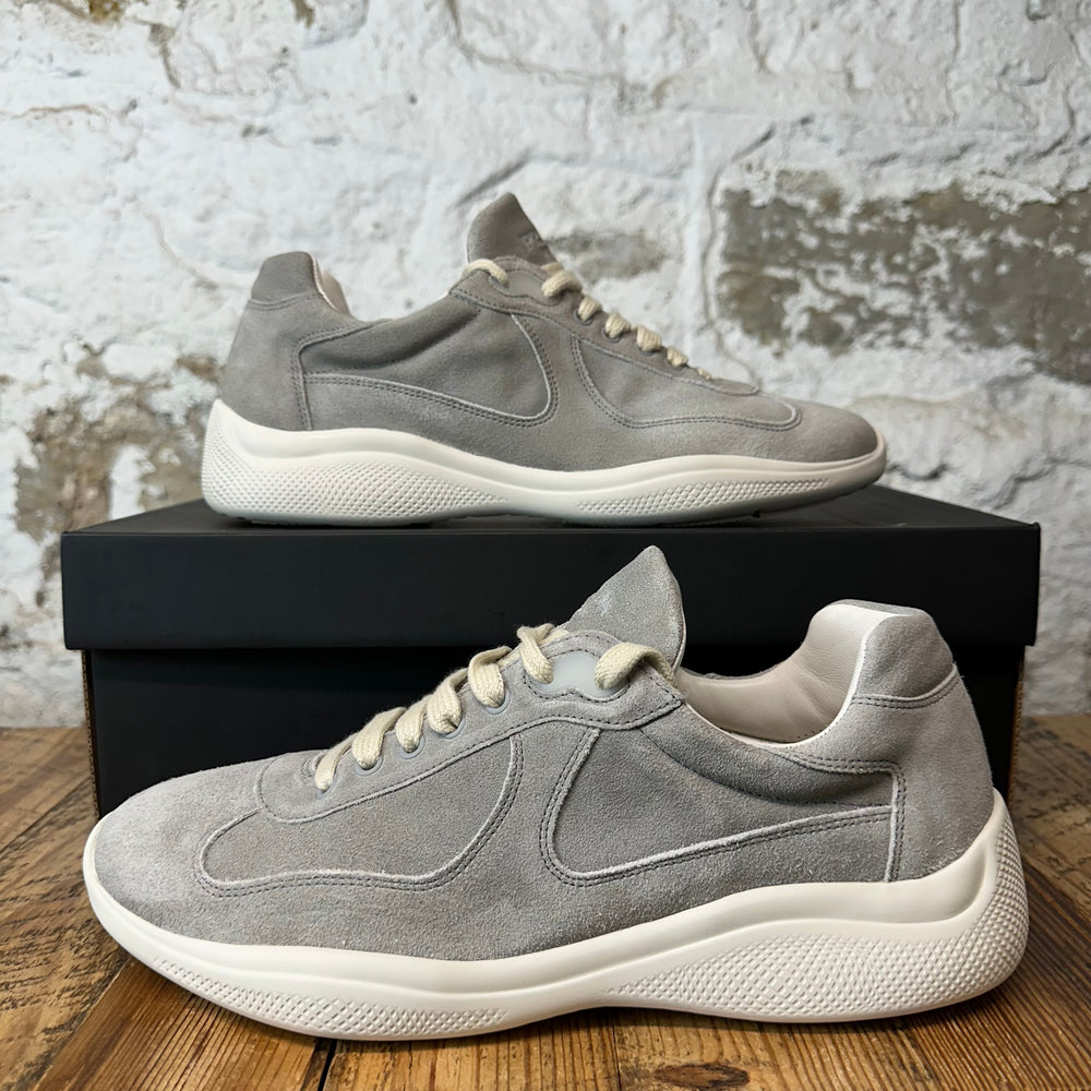 Prada Americas Cup Grey Suede White Sneaker Sz 9