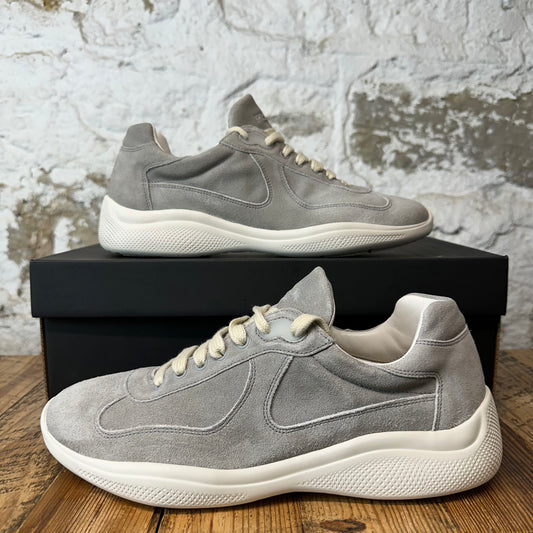 Prada Americas Cup Grey Suede White Sneaker Sz 9