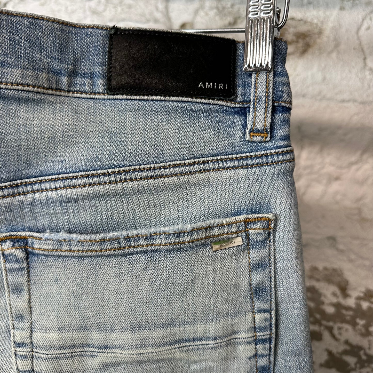 Amiri MX1 Green Suede Blue Denim Jeans Sz 31