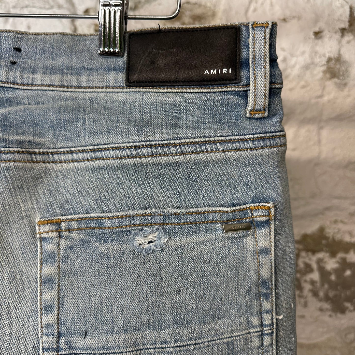 Amiri MX1 Green Plaid Flannel Blue Denim Jeans Sz 33