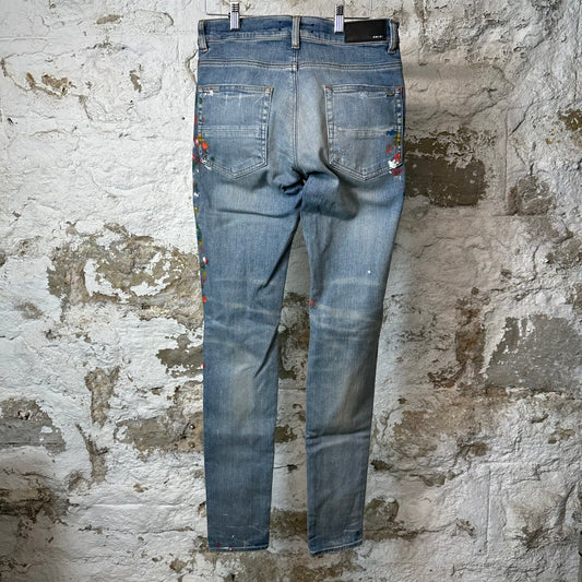 Amiri Multicolor Paint Splatter Blue Denim Jeans Sz 30