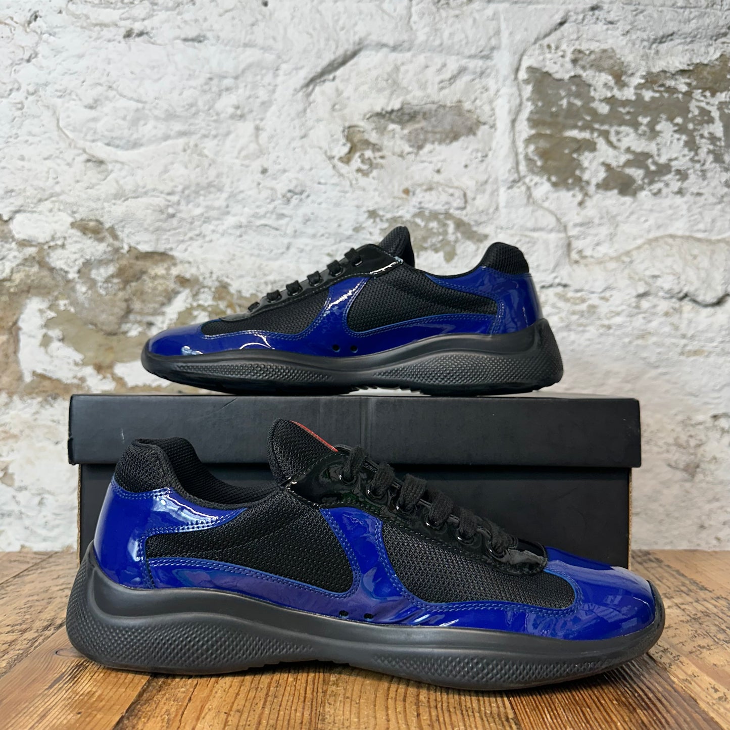 Prada Americas Cup Dark Blue Patent Black Sneaker Sz 9.5
