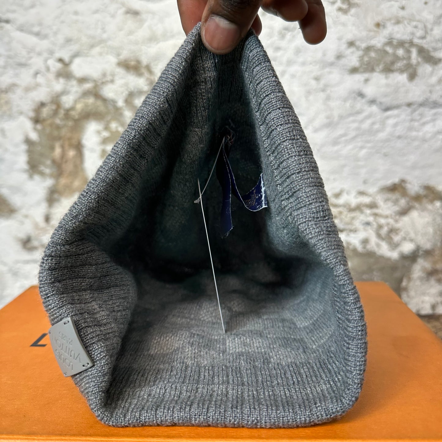 Louis Vuitton Grey Damier Beanie W/ Box