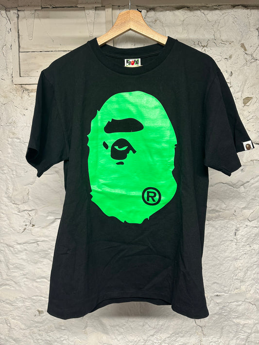 Bape Green Ape Head Black T-Shirt Sz L