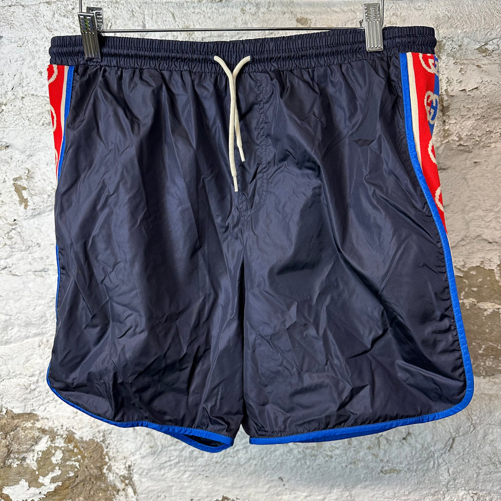 Gucci GG Logo Track Nylon Navy Trunks Sz S (46)
