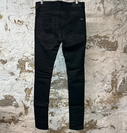 Amiri MX1 Black Leather Black Waxed Denim Jeans Sz 31