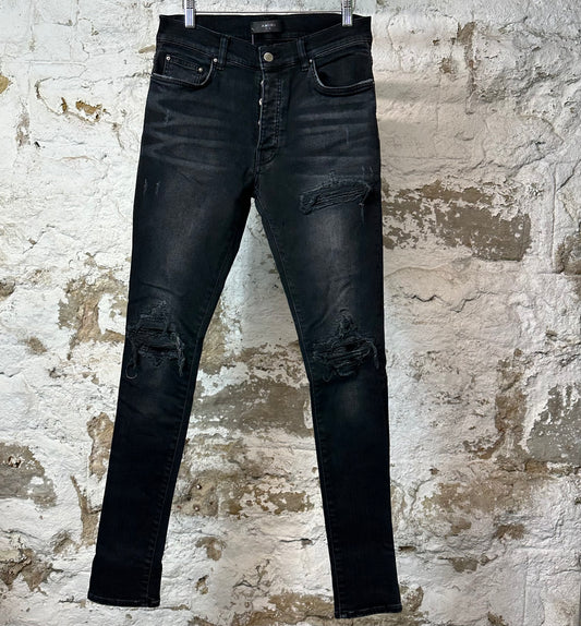 Amiri MX1 Black Woven Black Denim Jeans Sz 30