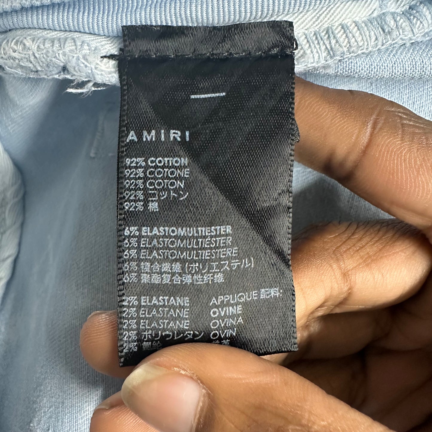Amiri MX1 Blue Leather Mineral Blue Denim Jeans Sz 32