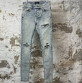 Amiri MX1 Black Leather Washed Blue Denim Jeans Sz 29