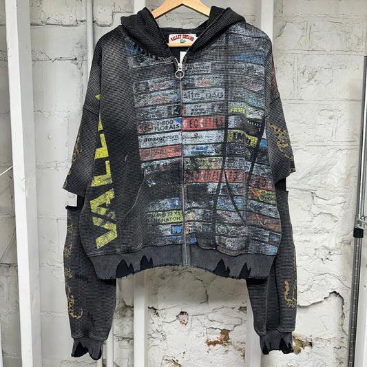 Vale Glitch Waffle Grey Thermal Zip-Up Hoodie Sz L