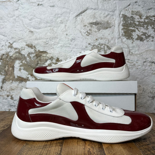 Prada Americas Cup Maroon Patent White Sneaker Sz 14 No Box