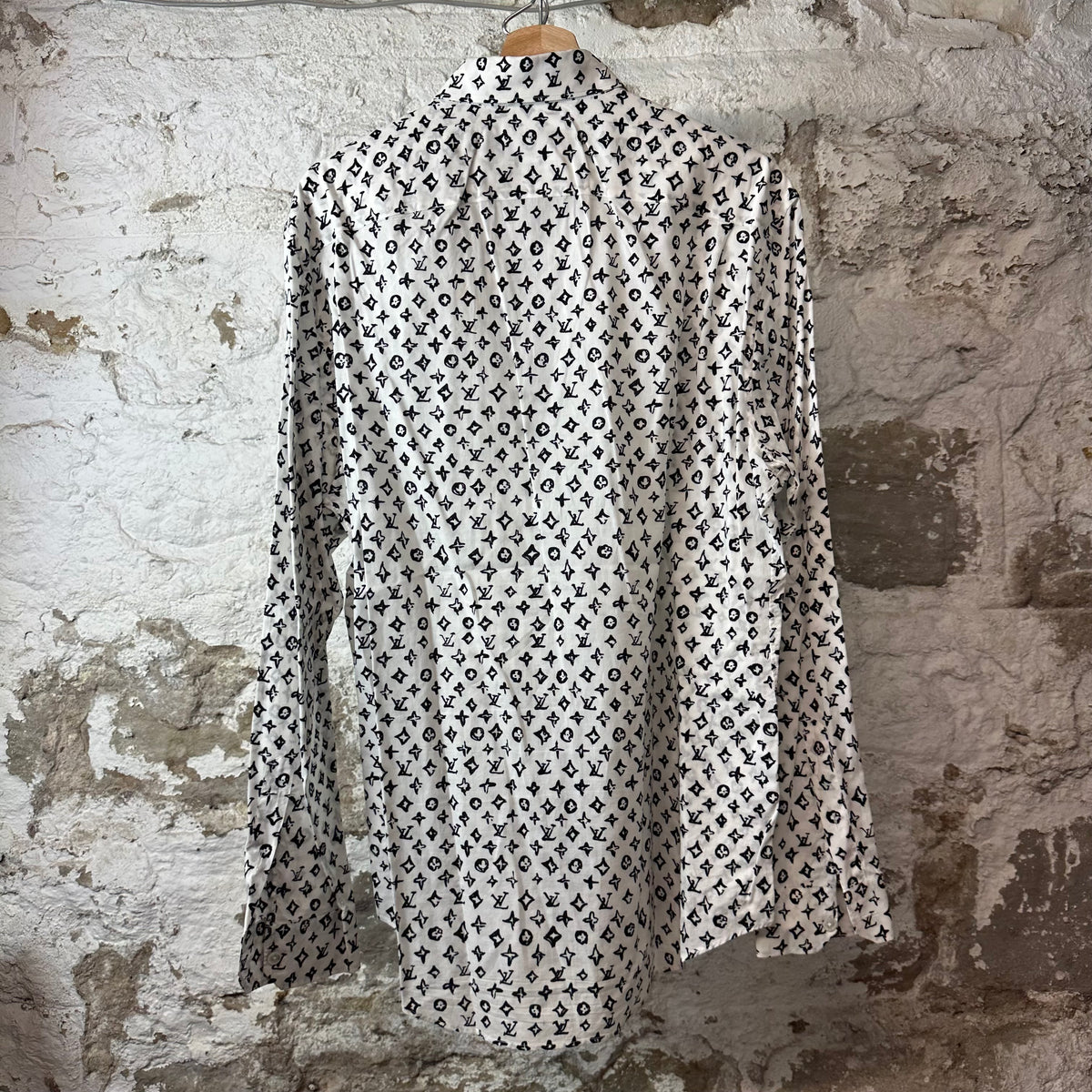 Louis Vuitton Black Monogram White Button Up Shirt Sz XL